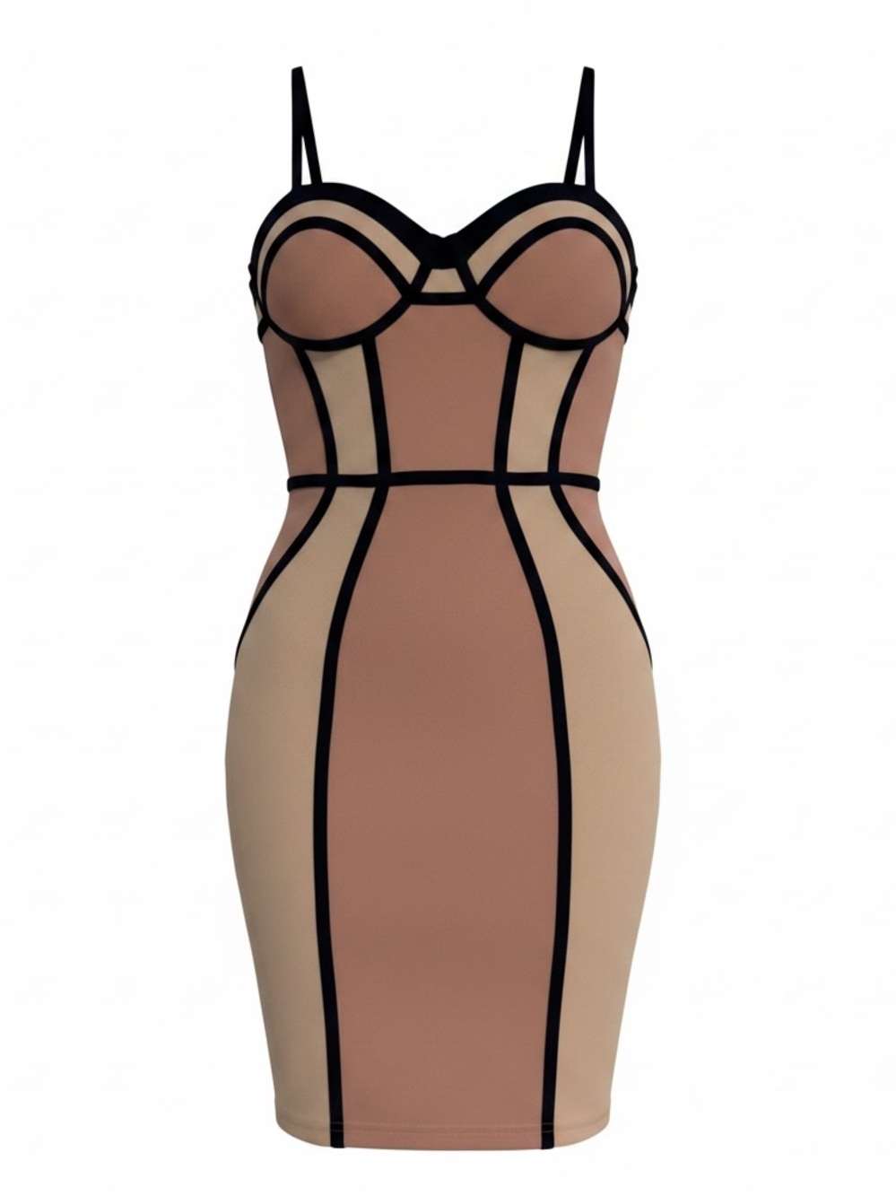 Entry Nude and navy Panelled Bustier Bodycon Dress adjustable straps